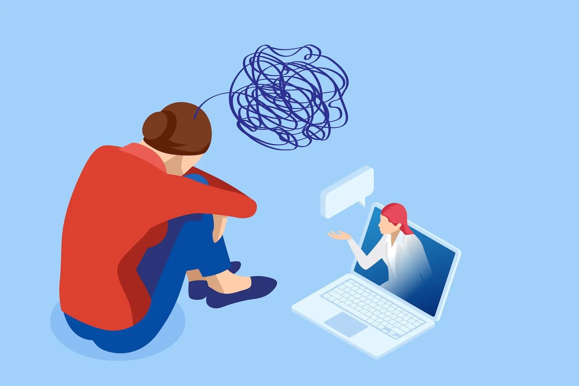 Mental health professional working on laptop